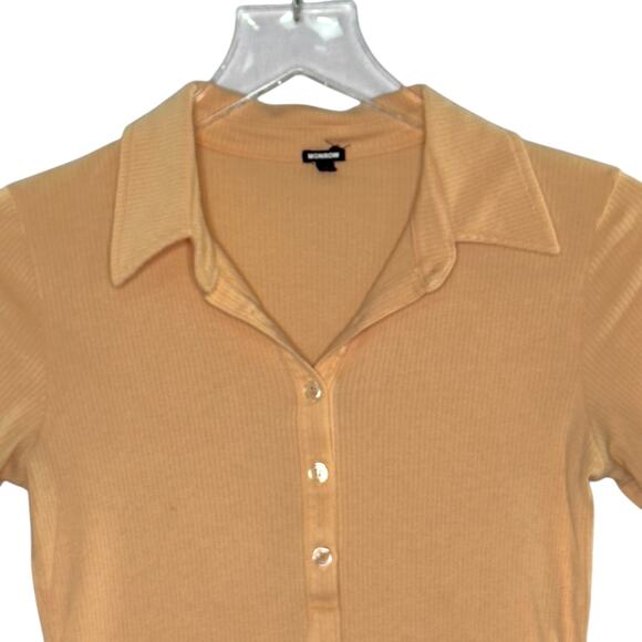 Monrow M Womens Rib Polo Henley Desert Mist Collared Short Sleeve 90s - Picture 5 of 9